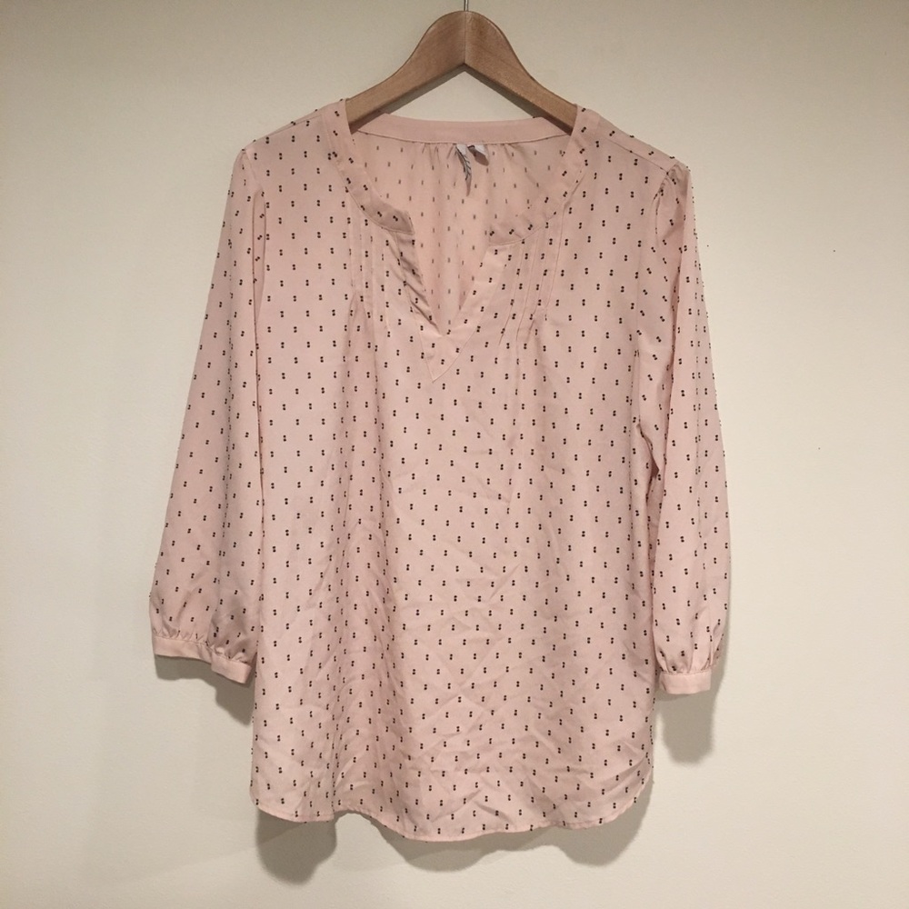 Elle Pink & Black V-Neck Blouse